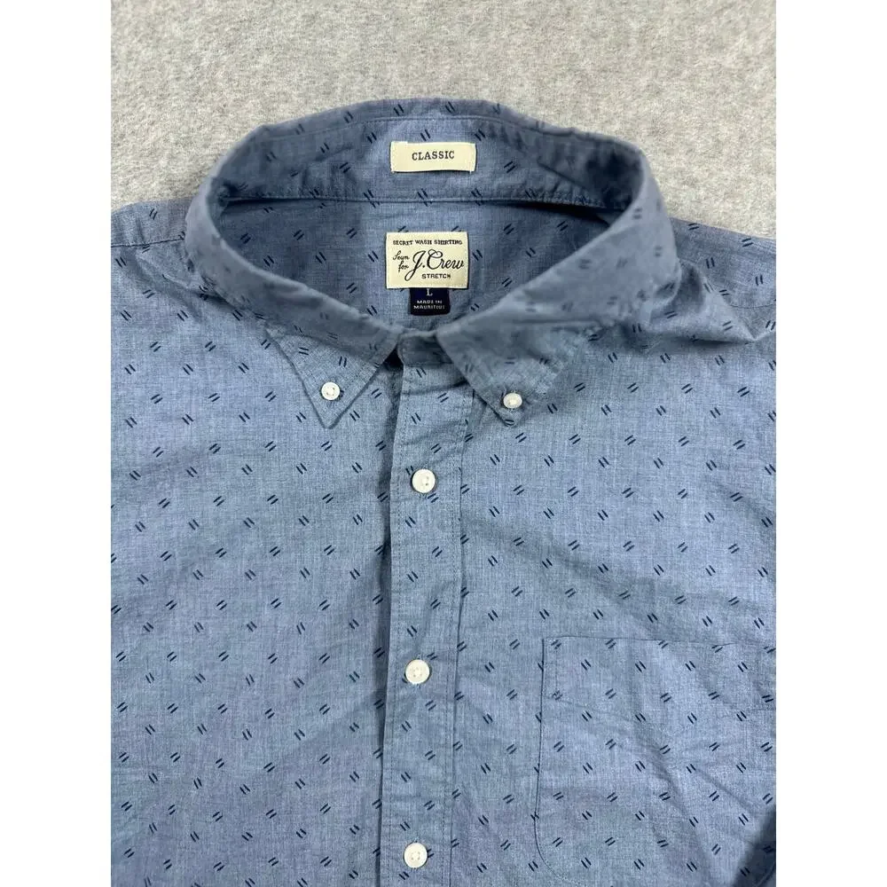 J.Crew Stretch Poplin Button-Down Shirt Men's Large Blue Micro Print